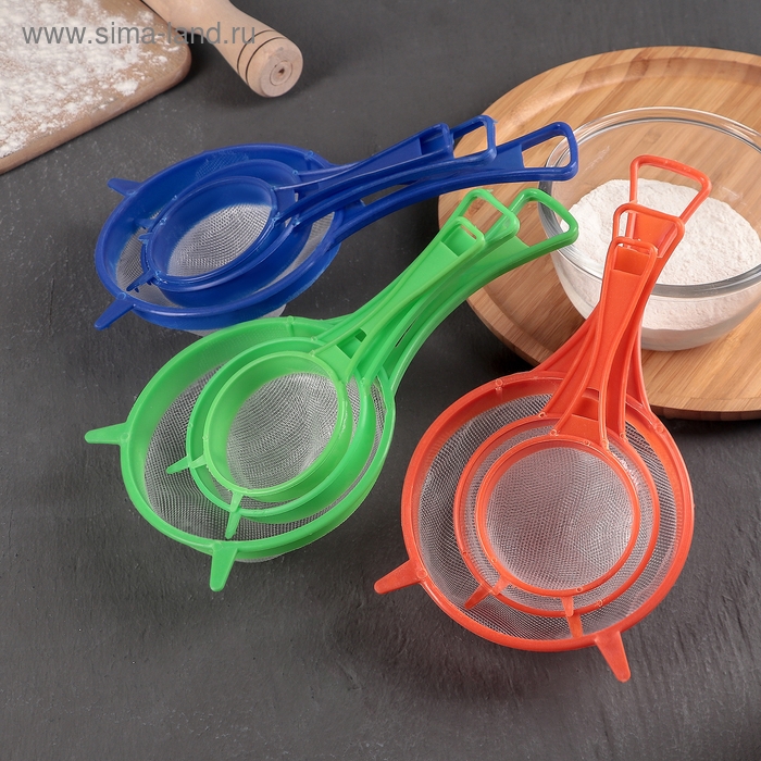 Набор сит Доляна, 3 шт, d=6,5/8/11,5 см, цвет МИКС Набор сит Доляна, 3 шт, d=6,5/8/11,5 см, цвет МИКС