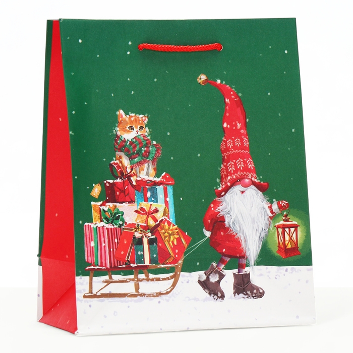 Новый год. Пакет подарочный Новый год. Пакет подарочный "Подарки на санях", 18 х 22,3 х 10 см.