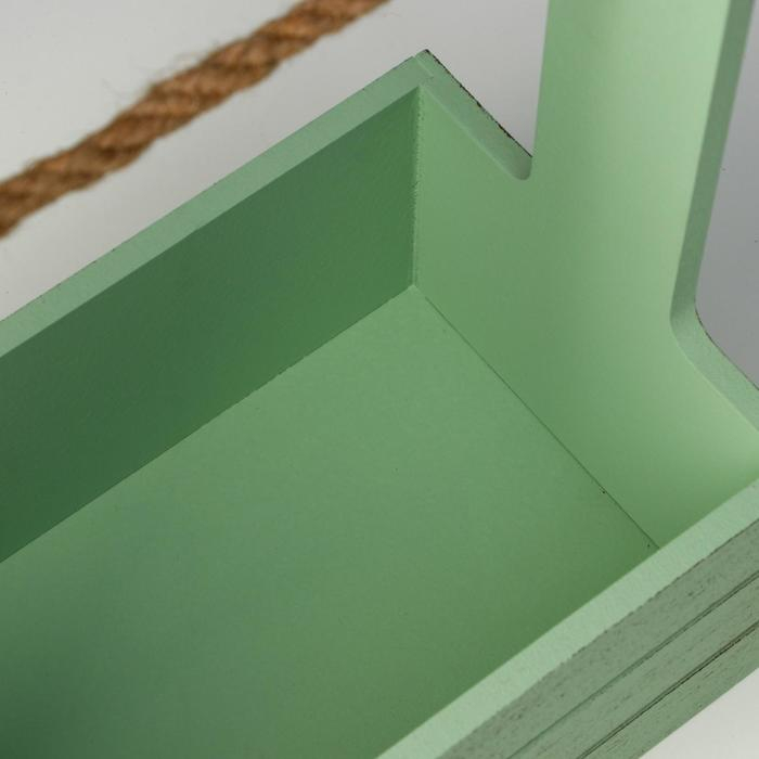 Кашпо деревянное 25.5×15×30 см "Прованс", ручка канат, зелёный