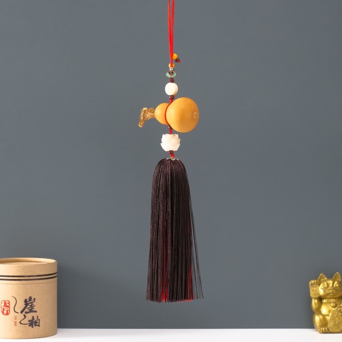 Подвеска дерево, текстиль  Подвеска дерево, текстиль "Тыква горлянка и лотос" красно-коричневый 6х28 см