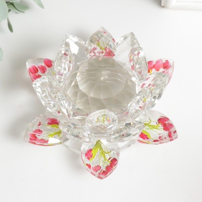Сувенир стекло  Сувенир стекло "Лотос прозрачный, на лепестках тюльпаны" 7х13,5х13,5 см
