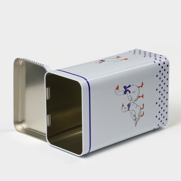 Банка для сыпучих продуктов «Гуси», 2,7 л, 13,5 х 9,5 х 21,5 см, жесть, цвет белый в горох