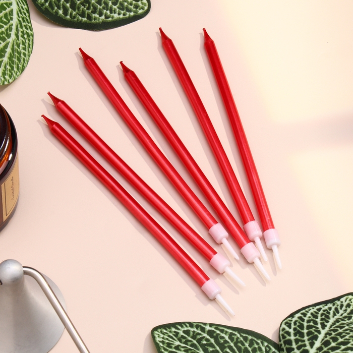 Свечи в торт Свечи в торт "Ройс", 6 шт, высокие, 12,5 см, рубиновый металлик