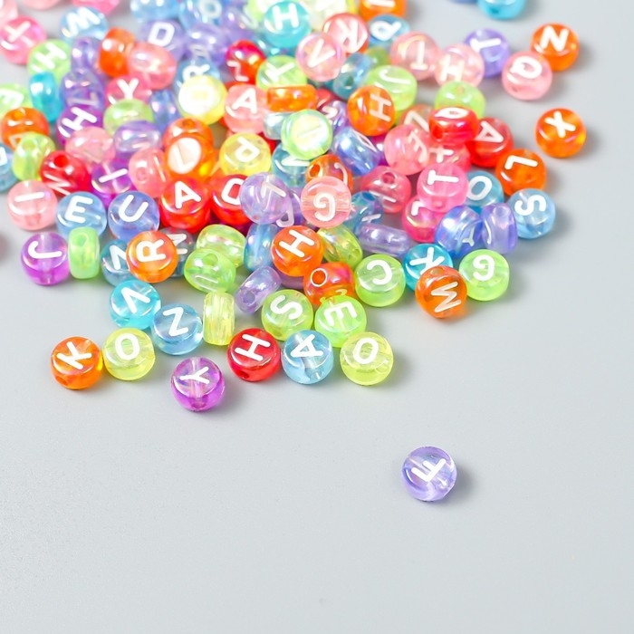 Бусины для творчества пластик Бусины для творчества пластик "Белые английские буквы" цветные набор 20 гр 0,4х0,7х0,7