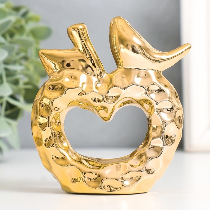 Сувенир керамика Сувенир керамика "Птица на яблоке" золото 10,3х3,3х10,3 см