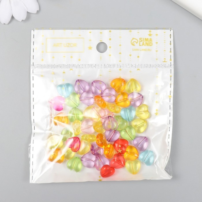 Бусины для творчества пластик Бусины для творчества пластик "Пухлые сердца" прозрачные цветные набор 20 гр 0,6х1х1 см