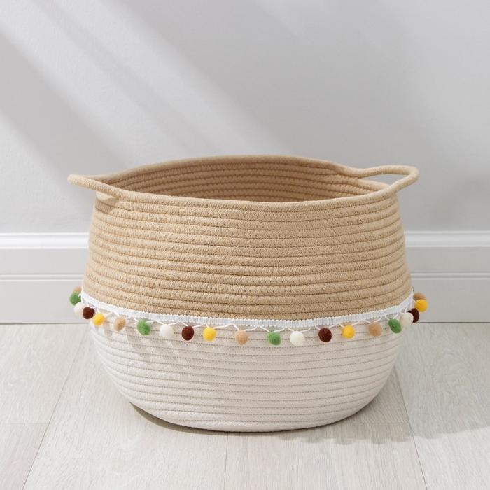 Корзина для хранения плетёная с ручками ручной работы Доляна &laquo;Вори&raquo;, 39&times;29&times;23 см, цвет белый