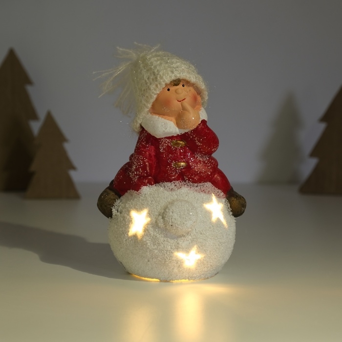 Сувенир керамика свет Сувенир керамика свет "Малыш-ангел в красном, на новогоднем шарике" 12,8х8,5х17 см