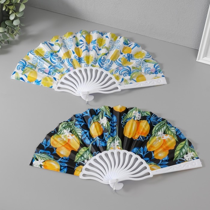 Веер пластик, текстиль  Веер пластик, текстиль "Сочные лимоны" МИКС 23 см