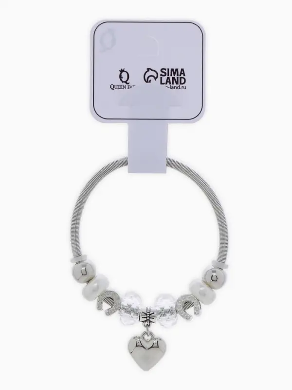 Браслет с шармами &laquo;Марджери. Сердце и подкова&raquo;, d=6.5 см, белый в серебре