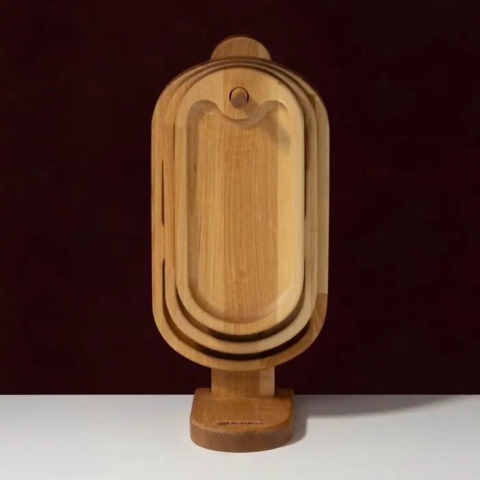 Набор деревянных менажниц и сервировочных досок на подставке Adelica, 3 шт., 25&times;14 см, 23&times;12 см, 21&times;10 см