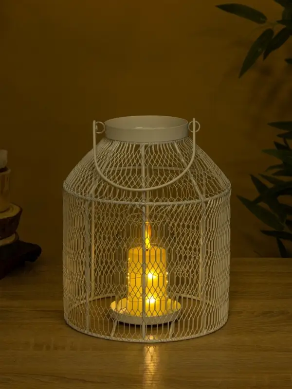 Подсвечник фонарь со стеклянной колбой 20,5х20,5х25 см, d 9 см, металл, цв. белый