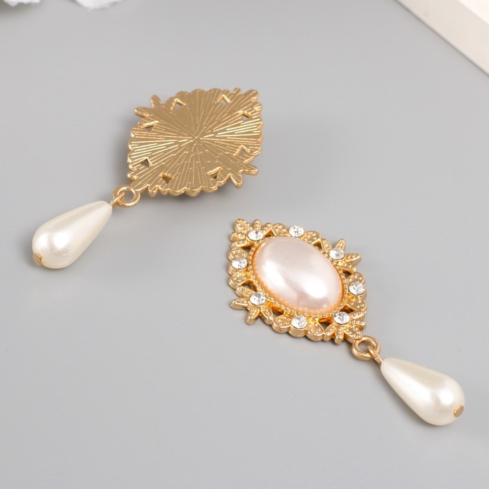 Декор для творчества металл, пластик Декор для творчества металл, пластик "Жемчужина в цветах с подвеской" 5,4х2,5х0,7 см