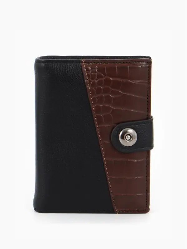 Портмоне мужское на кнопке, 3 в 1, для автодокументов и паспорта, 2 отдела, для карт, для монет, цвет чёрный/кофе Портмоне мужское на кнопке, 3 в 1, для автодокументов и паспорта, 2 отдела, для карт, для монет, цвет чёрный/кофе