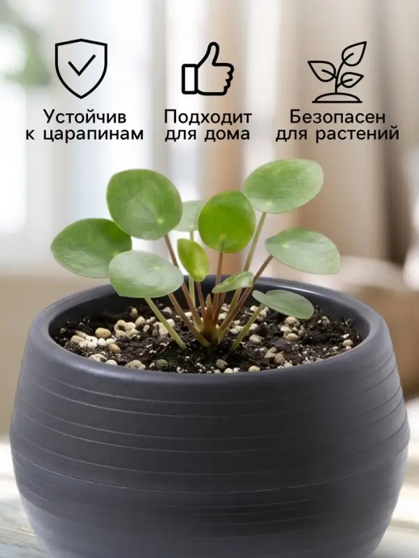Горшок цветочный &laquo;Япония&raquo;, 1.2 л, d=16 см, h=14 см, пластиковый, с поддоном, графитовый