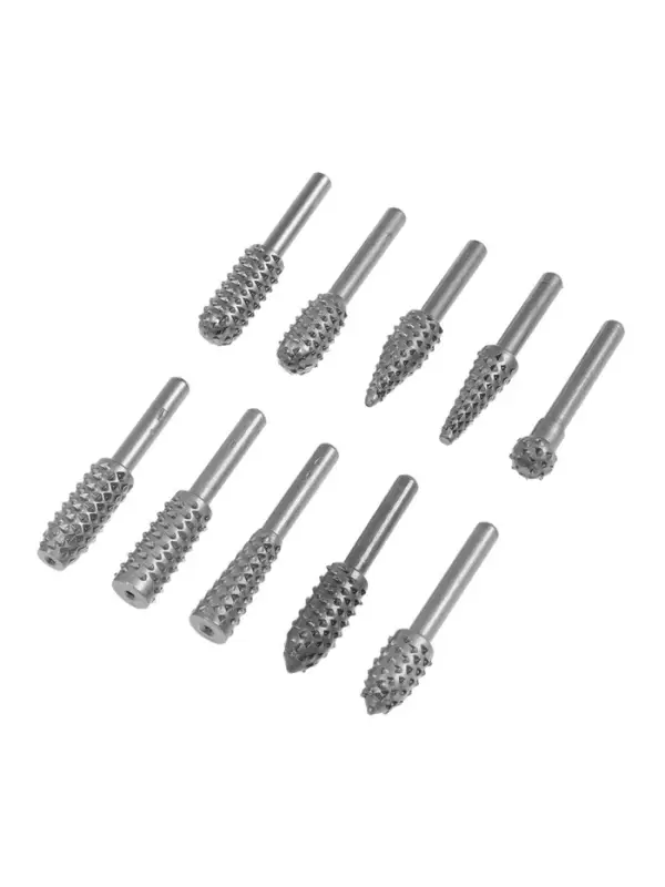 Набор шарошек по дереву ТУНДРА, диаметр хвостовика 6 мм, 10 шт.
