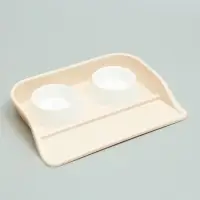 Миски с лотком &laquo;Феликс&raquo;, 300 мл, 41&times;30&times;6 см, пластик, бежевый лоток, белые миски