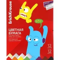 Бумага цветная А4 ErichKrause Jolly Friends, 12 листов, 12 цветов, односторонняя, металлизированная, мелованная, в папке
