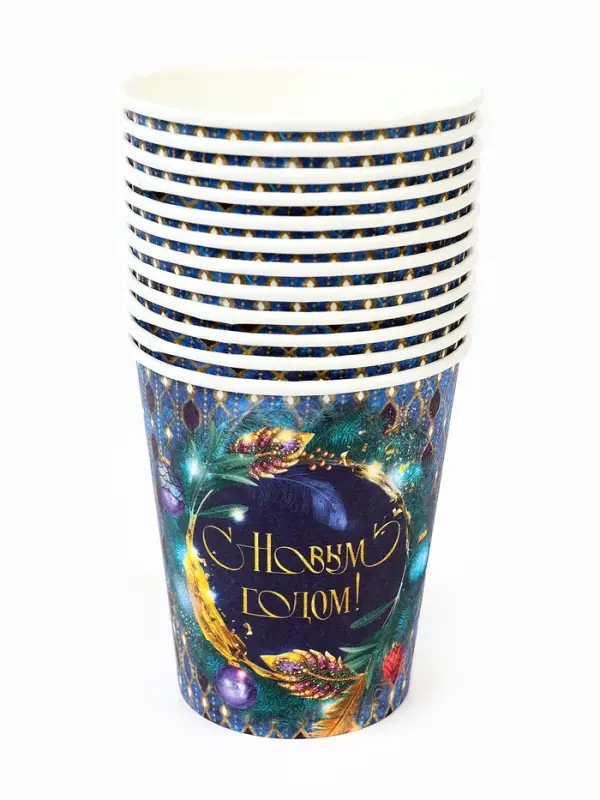 Набор бумажной посуды 12 персон Набор бумажной посуды 12 персон "С Новым годом" праздничный венок ,