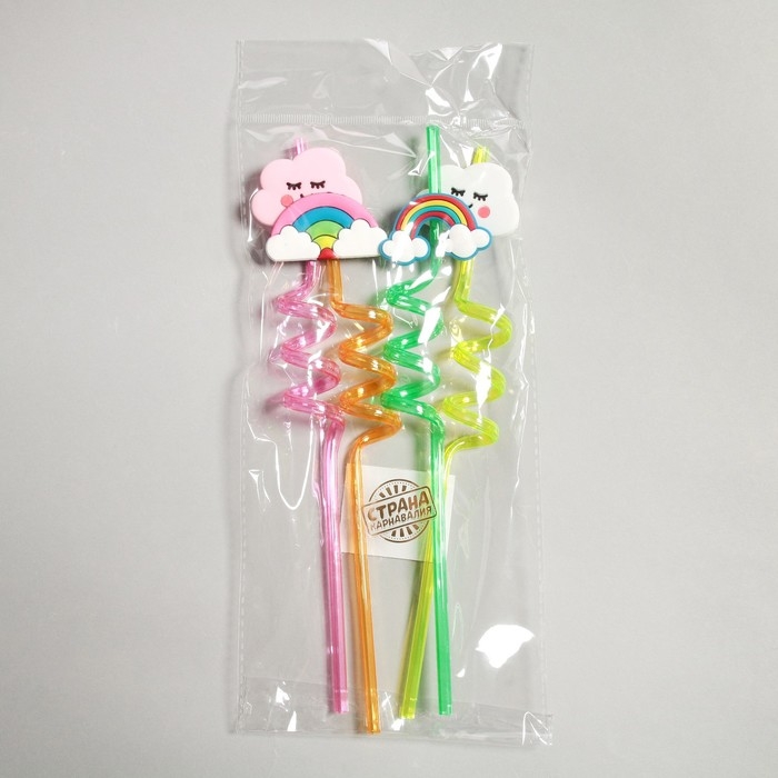 Трубочки для коктейля &laquo;Облака и радуга&raquo; набор 4 шт, цвет МИКС