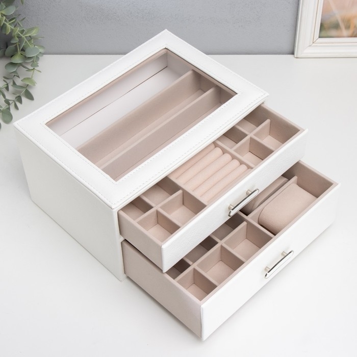 Шкатулка кожзам для украшений  Шкатулка кожзам для украшений "Эльба. Два яруса" белая 25х18х14 см