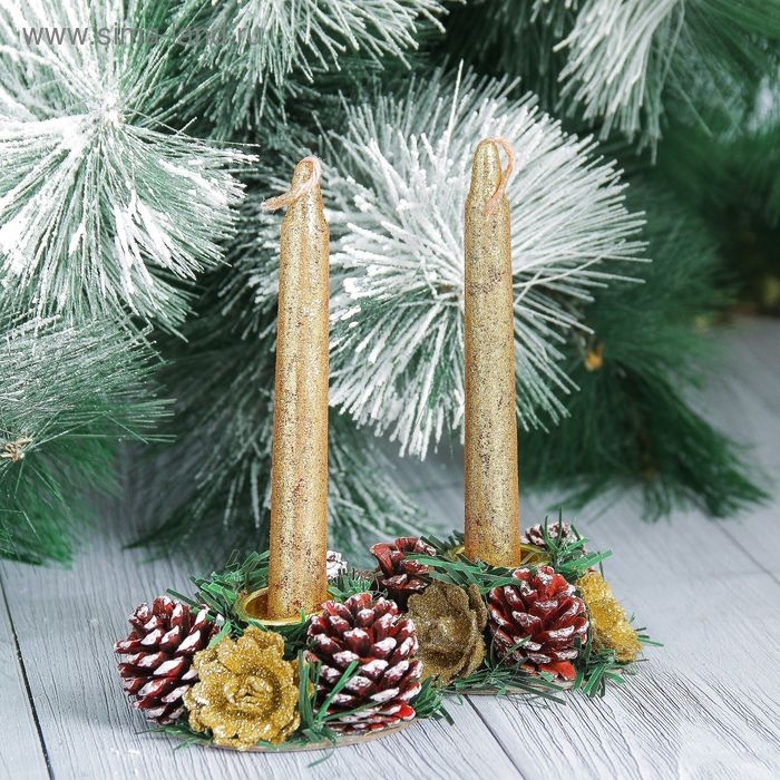Свеча новогодняя с подсвечником Свеча новогодняя с подсвечником "Блеск" (набор 4 шт) 3,5х11х15 см, золото