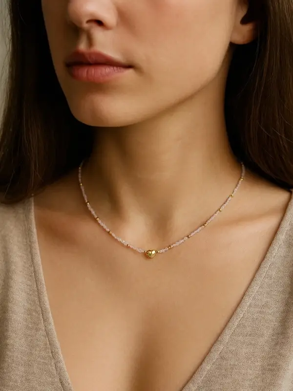 Чокер бисерный &laquo;Сердце&raquo;, бусина №4, розовый в золоте, 35 см