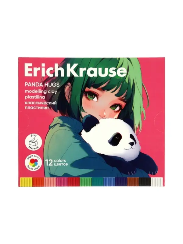 Пластилин 12 цветов ErichKrause Panda Hugs, со стеком