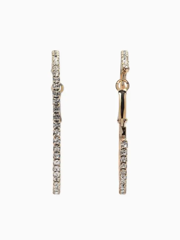 Серьги-кольца со стразами d=5.5 см, белые в золоте