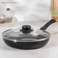 Сковорода Promo, d=24 см, стеклянная крышка, антипригарное покрытие, алюминий, чёрная