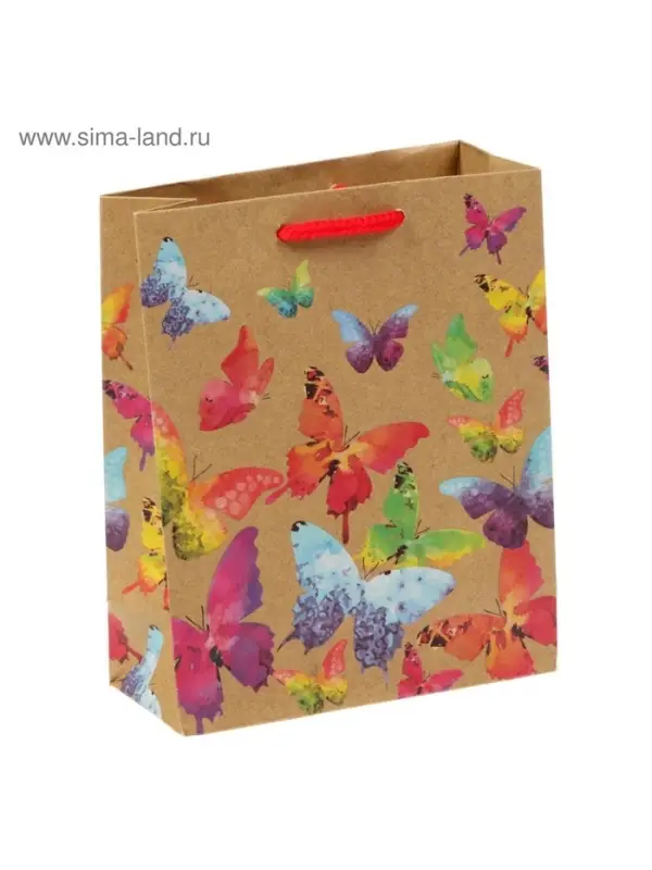 Пакет подарочный крафтовый, упаковка, &laquo;Бабочки&raquo;, ML 23&times;27&times;11.5 см
