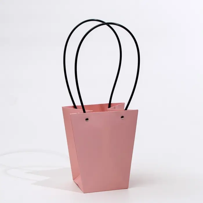 Сумка для цветов розовая влагостойкая, 17&times;17 - 11.5&times;11.5 - 20 см