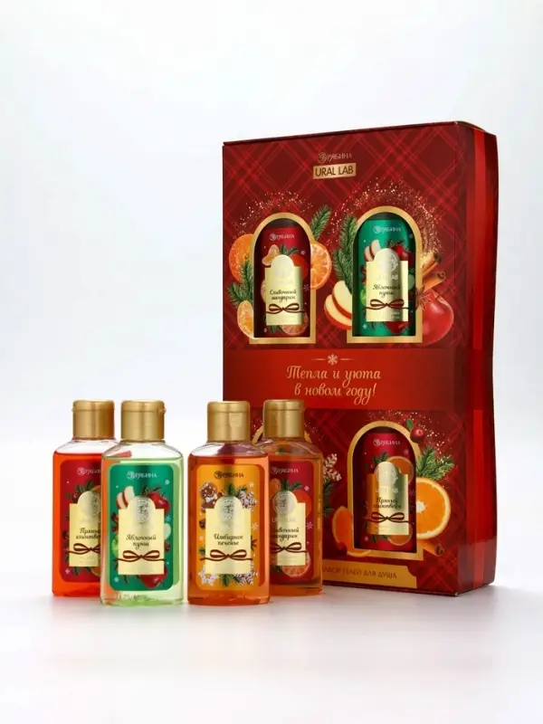 URAL LAB Арома Саунд Набор "Тепла и уюта в Новом году", 4 геля для душа,4х100