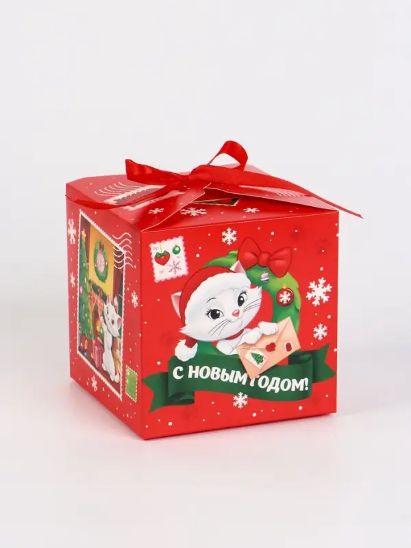 Коробка складная Коробка складная "Новогодняя почта", Кошка Мари , 12 х 12 х 12 см