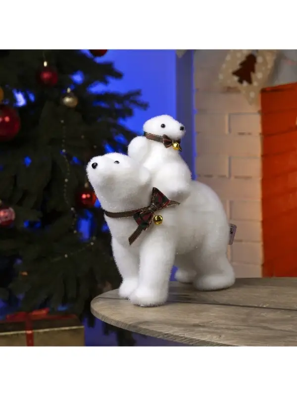 Светодиодная фигура &laquo;Медведица и медвежонок&raquo; 27&times;26&times;12 см, флок, от батареек ААх2, свечение тёплое белое