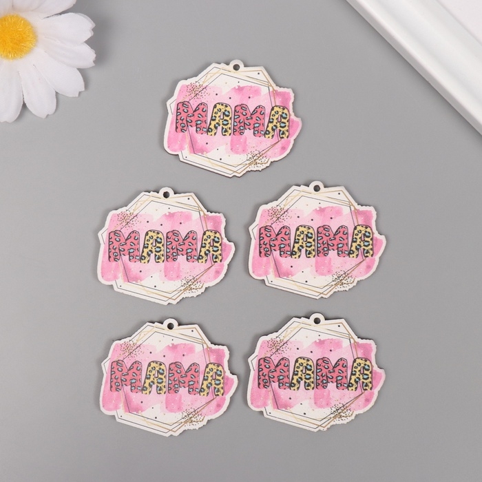 Декор для творчества дерево Декор для творчества дерево "Геометрический узор - мама" набор 5 шт 3,8х4,4х0,3 см