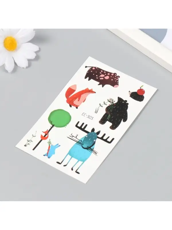 Переводные тату на тело цветные «Смешные звери», 7.5×12 см