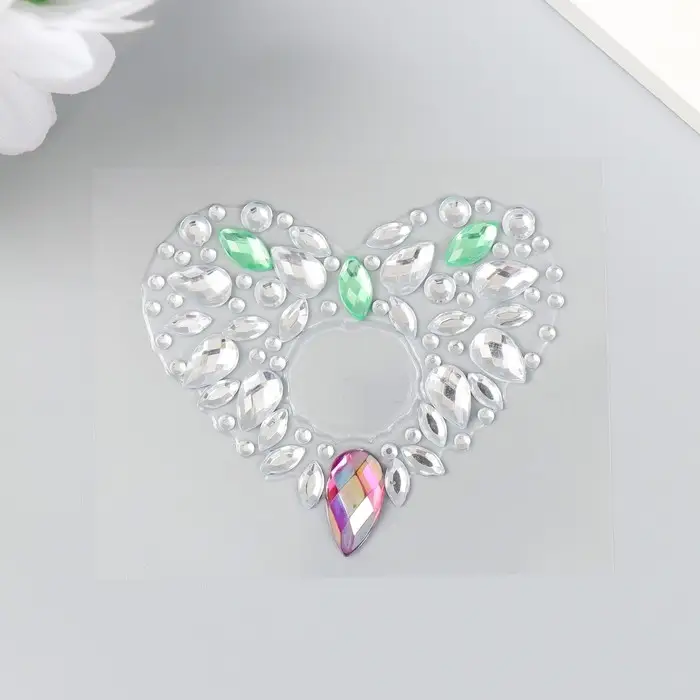 Наклейка-стразы для декора «Украшение. Сердце», пластик, на листе, 6.2×4.9 см, МИКС