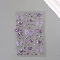 Стразы самоклеящиеся &laquo;С бабочками&raquo;, сиреневые, 10&times;20 см