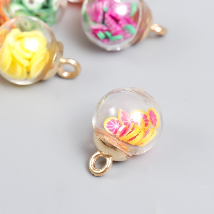 Подвеска для творчества стекло, пластик Подвеска для творчества стекло, пластик "Фрукты в шаре" набор 10 шт 2х1,8 см