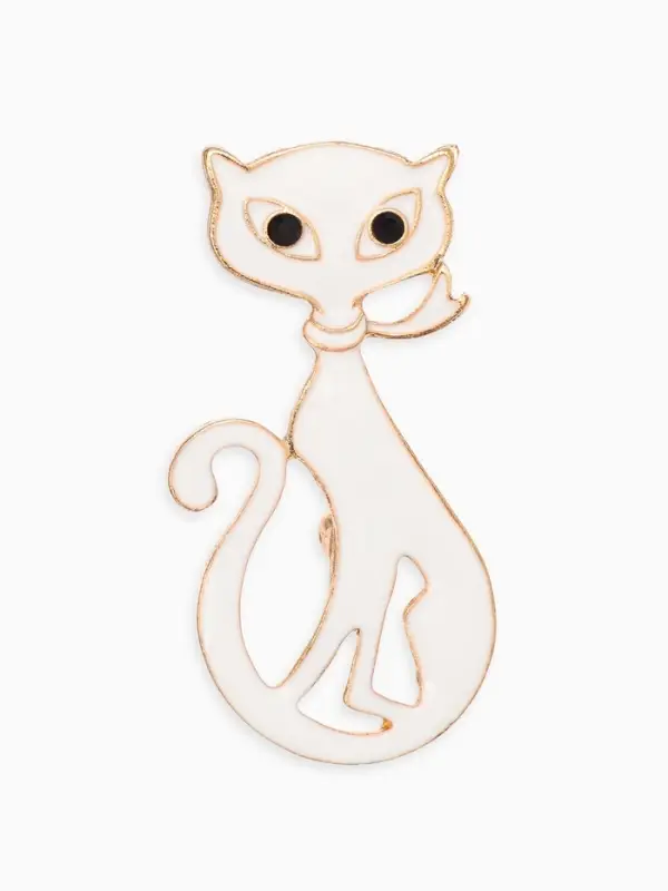 Брошь &laquo;Кошка&raquo;, мур-мур, белая в золоте