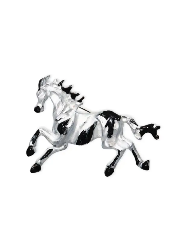 Брошь "Лошадь" конь в яблочко, цвет чёрно-серебристый в серебре