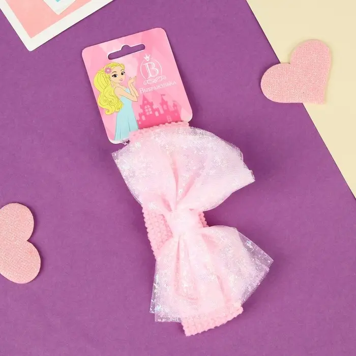 Повязка для волос Повязка для волос "Выбражулька" прозрачный бант блеск, 16х3 см, розовый