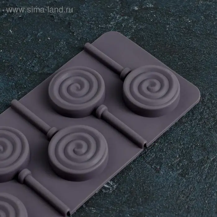 Форма для леденцов Доляна «Леденец», силикон, 9.5×24 см, 6 ячеек (8.2×3.9 см), с палочками, МИКС Форма для леденцов Доляна «Леденец», силикон, 9.5×24 см, 6 ячеек (8.2×3.9 см), с палочками, МИКС