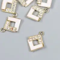 Декор для творчества металл, эмаль, стразы "Ромб" золото с белым 1,7х2,2 см Декор для творчества металл, эмаль, стразы "Ромб" золото с белым 1,7х2,2 см