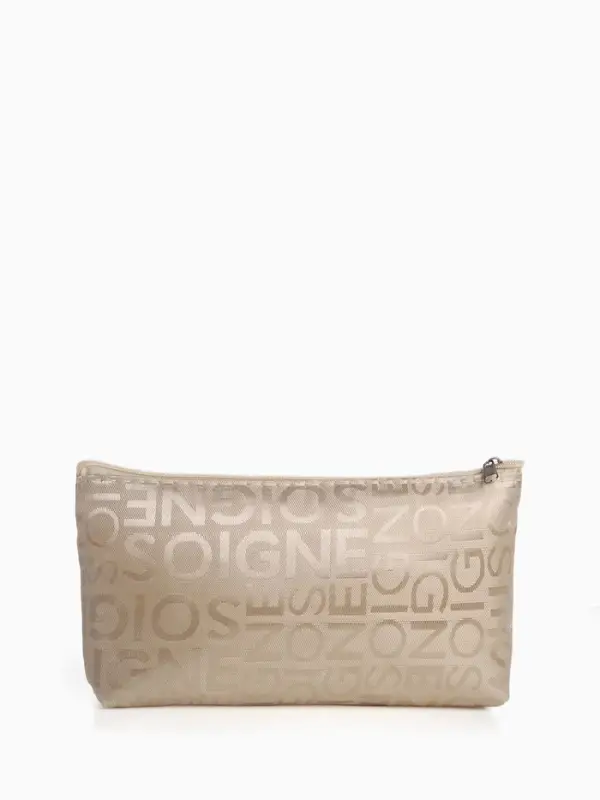 Косметичка - пенал на молнии, маленькая, с буквами, бежевая