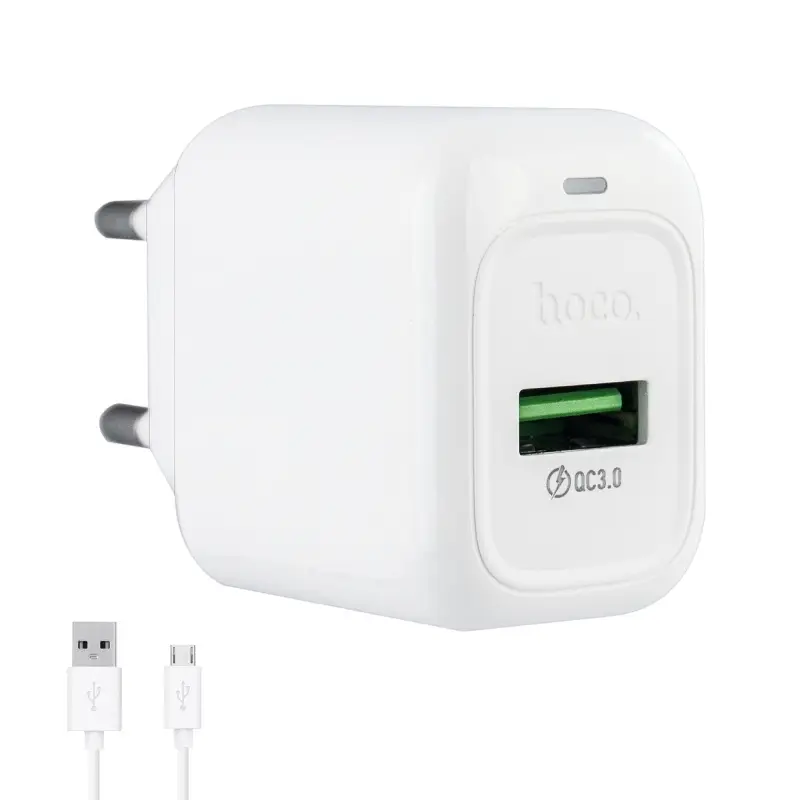 Сетевое зарядное устройство с кабелем USB на MicroUSB Q.C 3.0 CS52A HOCO белое