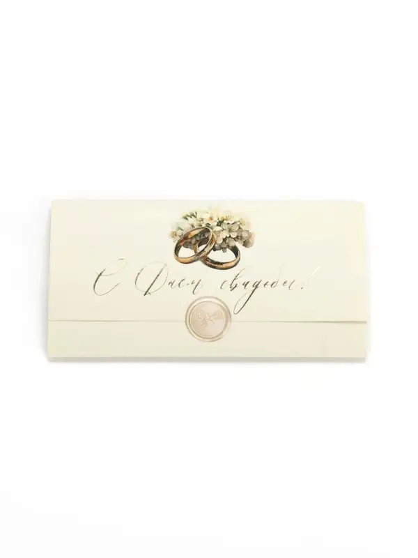 Конверт для денег с наклейкой, «С днём свадьбы», тиснение, 17.5 х 9 см Конверт для денег с наклейкой, «С днём свадьбы», тиснение, 17.5 х 9 см