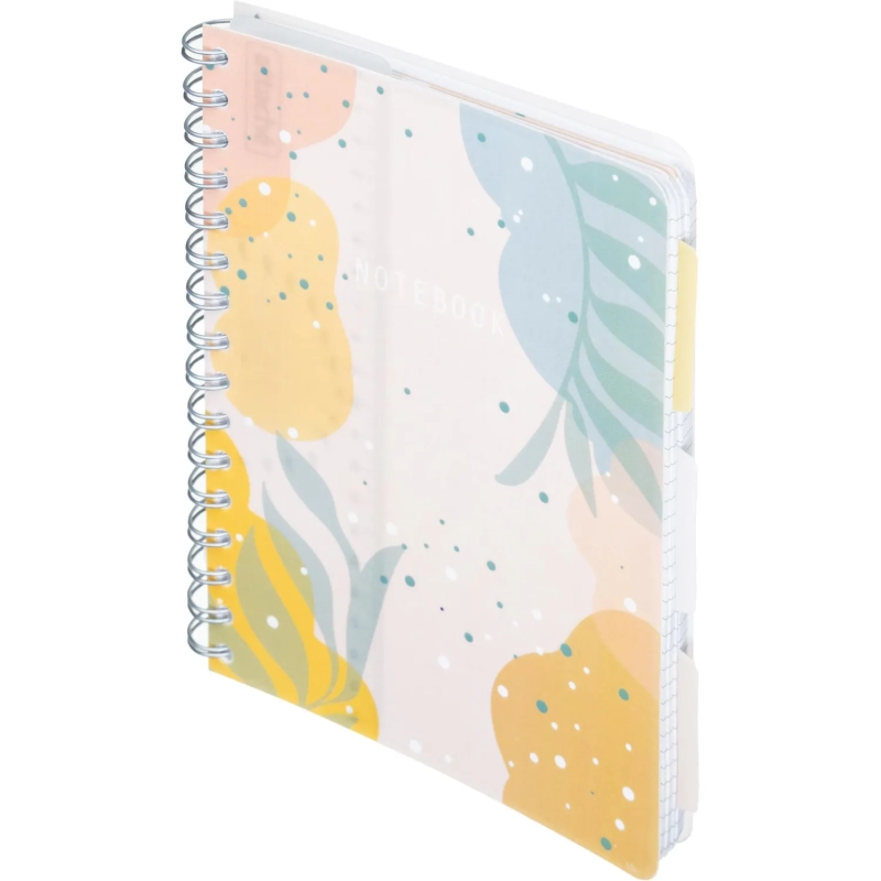 Бизнес-тетрадь 120л,клетка,А5 Flora 1,пласт.обл,серебр.спир,3раздел,линейка