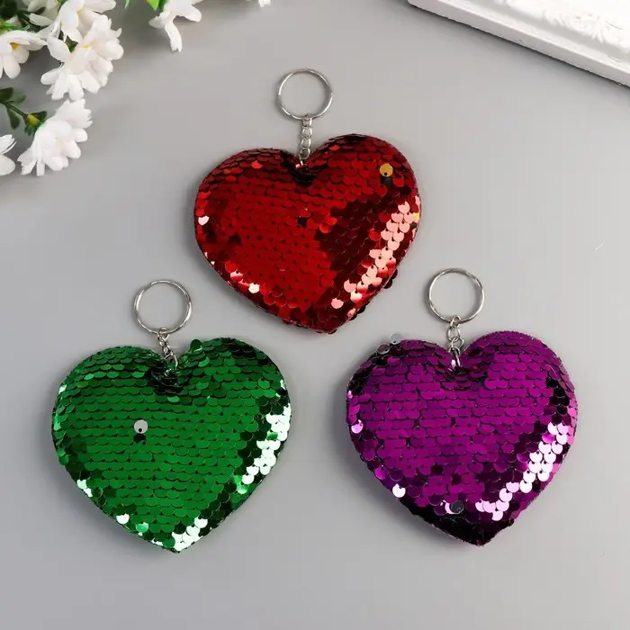 Брелок для ключей на кольце &laquo;Пайетки. Сердечко&raquo;, текстиль, 9&times;8 см, МИКС
